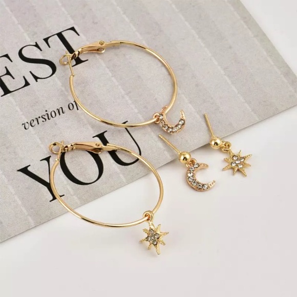 NEW!๐๐๐GOLDEN SUN ๐ & ๐ MOON HOOPS!๐๐๐LOVE - Picture 7 of 8